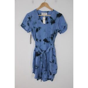 NWT Cloth & Stone S Blue Tie Dye Short Sleeve Tencel Lyocell Dress Anthropologie